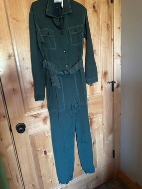 Classic Utility Jumpsuit in Dark Green with Belt